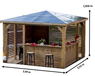 Abri de jardin pool house BLUETERM en bois traité avec comptoir  12,31 m², Livraison à domicile incluse - HABRITA