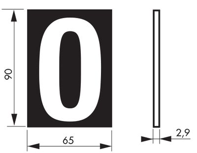 Plaque chiffre 0  adhésive 65 x 90 mm fond bleu THIRARD