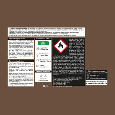 Peinture bois brun Normandie satin 0,5 L - JULIEN
