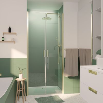 Porte de douche battante 90x200 cm profilé or verre transparent 6 mm Saloon - AURLANE