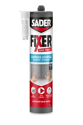 Mastic colle de fixation Fixer Sans Percer charges lourdes cartouche 460 g - SADER