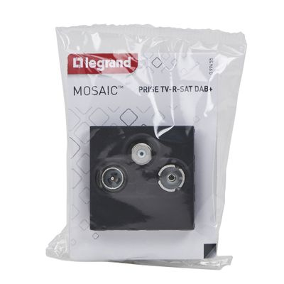 Prise TV, radio et satellite encastrable 2 modules Noir - Mosaic LEGRAND