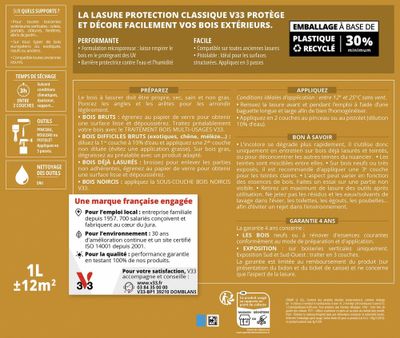 Lasure Protection Classique 4 ans pin d'oregon 5 L V33