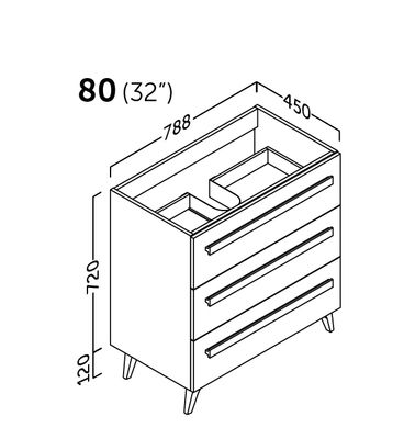 Meuble de salle de bains 3 tiroirs L79 x H84 x P45 cm mélaminé anthracite noyer Nilsa