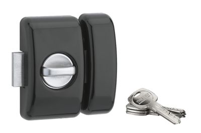 Verrou de porte d'entrée universel à bouton et cylindre 45 mm noir 4 clés THIRARD
