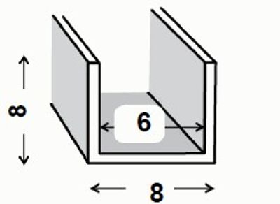 Profilé U aluminium brut 8 x 8 x 8 x 1 mm intérieur 6 mm 2,50 m CQFD