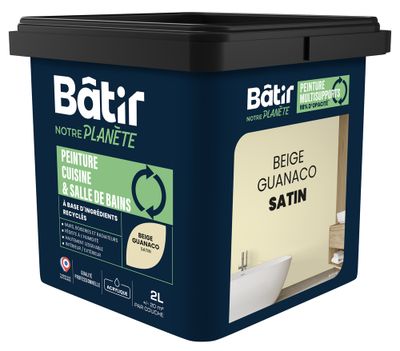 Peinture cuisine et bain satin beige guanaco 2 L - BATIR NOTRE PLANETE
