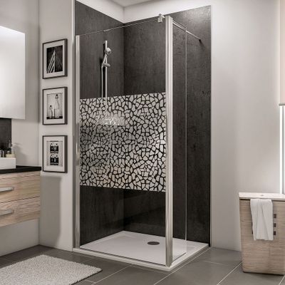 Paroi de douche à l'italienne avec déflecteur 100+30x190 cm profilé chrome verre sérigraphié galets 5 mm NewStyle - SCHULTE