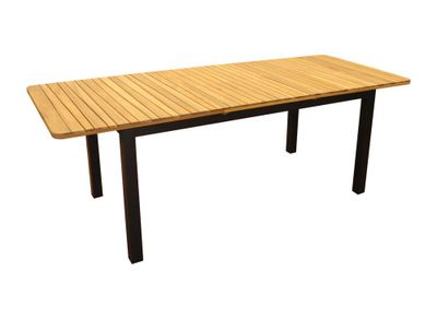 Table de jardin retangulaire BALITO en aluminium et acacia 160/220x90x74 cm PROLOISIRS