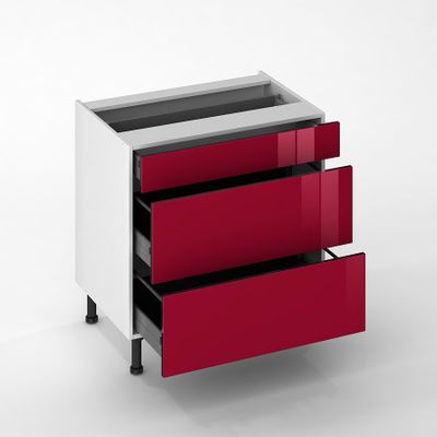 Façade de cuisine 1 tiroir + 2 casseroliers Cristal bordeaux 80 cm pour meuble