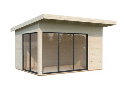 Studio de jardin Palmako Andrea en bois naturel et simple vitrage Slide -  17,4 m² hors-tout - Livraison à domicile - PALMAKO