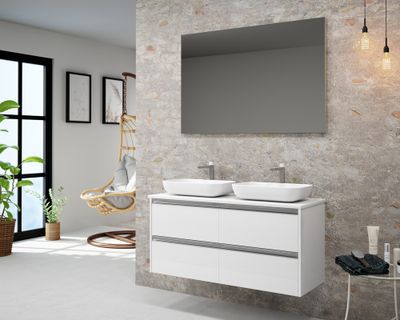 Caisson de salle de bains Thana 4 tiroirs L120 x H55 x P45 cm panneau de particules blanc