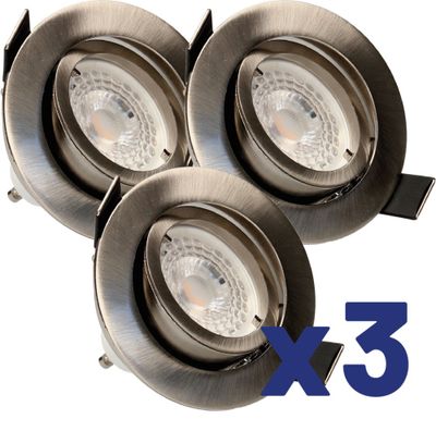 Spots LED encastrables GU10 orientables lumière blanc chaud Acier par 3 - Saphyr ARLUX