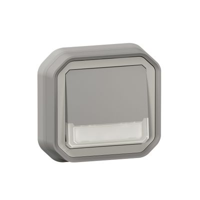 Bouton poussoir inverseur étanche IP55 lumineux + porte-étiquette encastrable Gris - Plexo LEGRAND