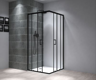 Accès d'angle coulissant 80x80x195 cm profilé noir verre transparent 6 mm Serenity - OCEA
