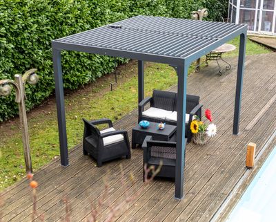 Pergola bioclimatique autoportante manuelle aluminium balcon et terrasse PER2430BI gris 7,2 m², Livraison à domicile incluse - HABRITA