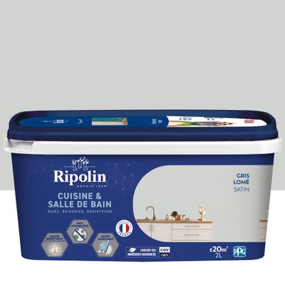 Peinture Cuisine & Bain Gris Lomé satin 2 L - RIPOLIN
