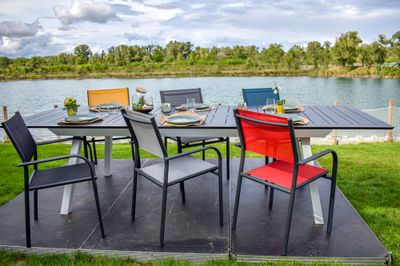 Table de jardin à rallonge PERCE-NEIGE aluminium gris/blanc 216/297x100 cm