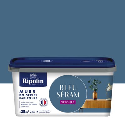 Peinture murs, boiseries et radiateurs bleu seram velours 2,5 L - RIPOLIN