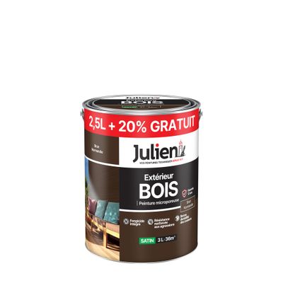 Peinture bois brun Normandie satin 2,5 l + 20 % gratuit - JULIEN
