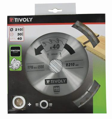 Lame pour scie circulaire de finition 40 dents diamètre 210 mm alésage 30 mm TIVOLY