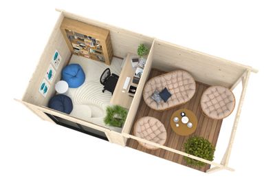 Studio de jardin en bois naturel avec Pergola Lydia - 21,3 m² hors-tout - Livraison à domicile incluse - WHITE WOOD