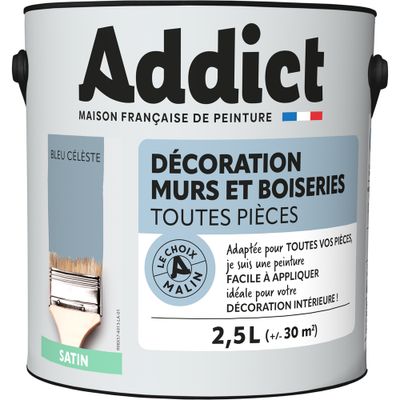 Peinture décoration Murs et Boiseries SATIN 2,5 L bleu céleste - ADDICT