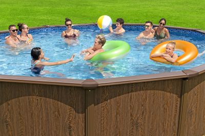Piscine hors sol ronde tubulaire imitation bois Ø 550 cm hauteur 130 cm - BESTWAY