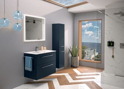 Meuble de salle de bains Selva 2 tiroirs L80 x H65 x P50 cm panneau de particules bleu mat - GEBERIT