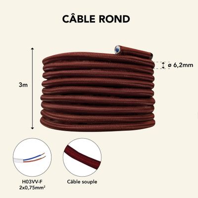 Câble électrique tissu rouge 3m - TIBELEC