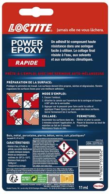 Colle de réparation Power Epoxy bi-composant 5 minutes seringue invisible 11 ml - LOCTITE