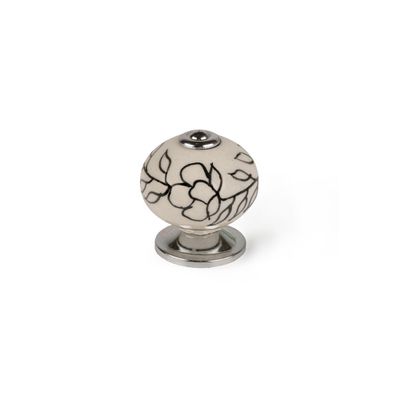 Bouton de meuble boule porcelaine fleur diamètre 40 mm REI