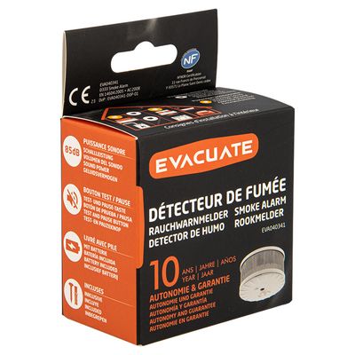 Détecteur de fumée Mini NF Autonomie 10 ans - EVACUATE