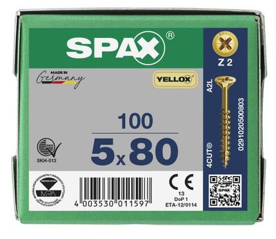 Vis tête fraisée PZ 5 x 80 mm par 100 SPAX