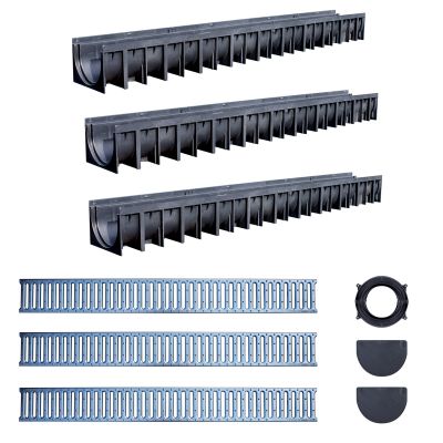 Caniveau PE-HD avec grille en acier galvanisé L. 3m x  l.120 x H.8,4 cm FITT