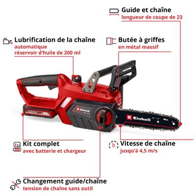 Tronçonneuse à batterie 18 V guide 25 cm GE-LC 18 Li Kit EINHELL