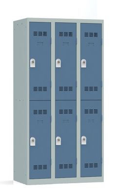 Vestiaire monobloc 3 colonnes 2 cases perle/bleu 180 x 90 x 50 - SNOR