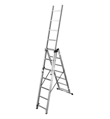 Echelle transformable 3 plans 3 x 7 échelons 4,20 / 5,10 m HobbyStep avec base rapportée aluminium - HAILO