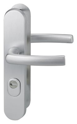 Poignées de porte sur plaques à cylindre de sécurité argent anodisé F1 THIRARD