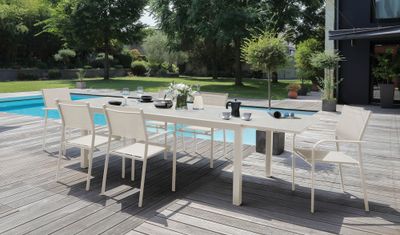 Table de jardin à rallonge OLIVIA aluminiumet céramique beige 200/300/97x75 cm - PROLOISIRS