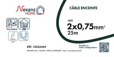 Câble enceinte hifi 2 x 0,75 mm² 25 m noir/rouge - NEXANS