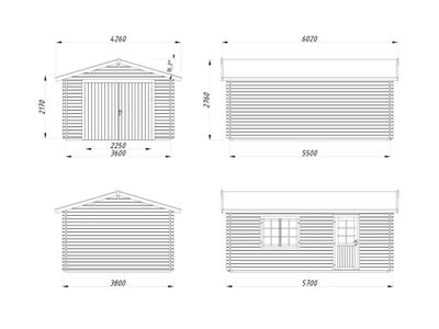 Garage en bois Roger avec porte bois - ép.44 mm - 37,2 m² Hors-tout - Livraison à domicile incluse - PALMAKO