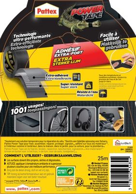 Adhésif Power Tape noir 25m x 50 mm PATTEX