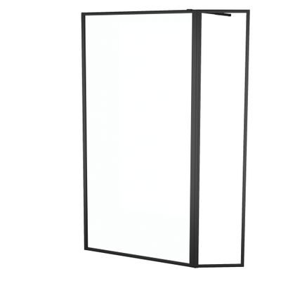 Paroi de douche à l'italienne avec déflecteur 100+40x200 cm profilé noir verre transparent 5 mm Dark Edge - AURLANE