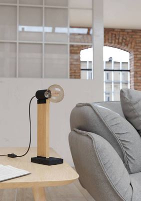Lampe à poser E27 Bailrigg bois et noir 40W - EGLO