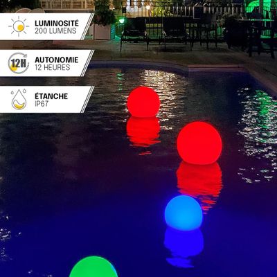 Boule lumineuse solaire LED  Ø40cm détecteur crépusculaire blanc IP67 150 lumens RGBW - Groupe DDC
