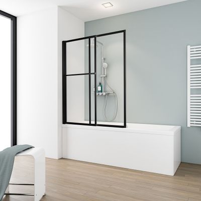 Pare-baignoire extensible 2 volets coulissant 140x70-118 cm profilé noir verre transparent - SCHULTE
