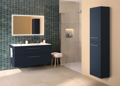 Meuble de salle de bains Selva 2 tiroirs L130 x H65 x P50 cm panneau de particules bleu mat - GEBERIT