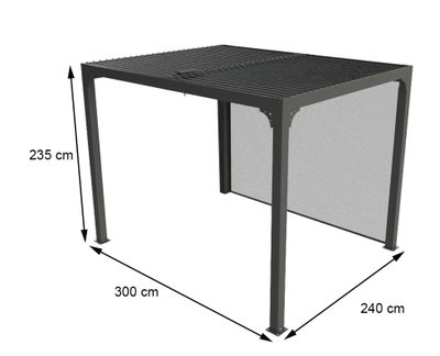 Pergola bioclimatique autoportante avec rideau manuel balcon et terrasse PER2430RBI gris 7,2 m², Livraison à domicile incluse - HABRITA