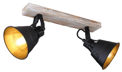 Règle intérieure GÜNTHER noir 2 spots culots E27 60 w 230 V Métal et bois - GLOBO